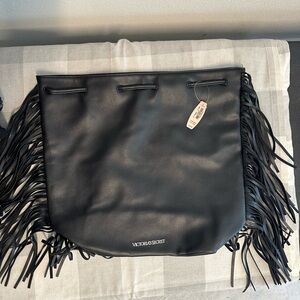 Victoria Secret Black Leather Fringe Bag
